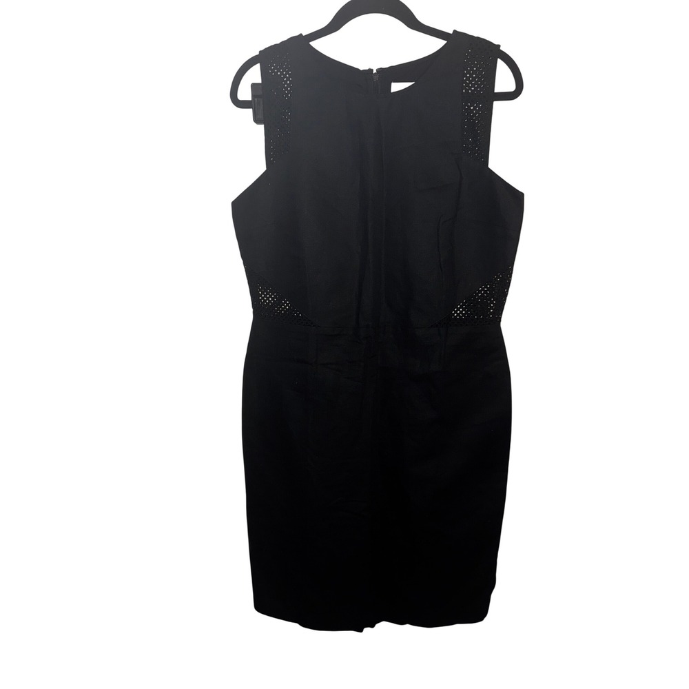 LOFT Black Linen Blend Sleeveless Eyelet Lace Sheath Dress NWT Size 10